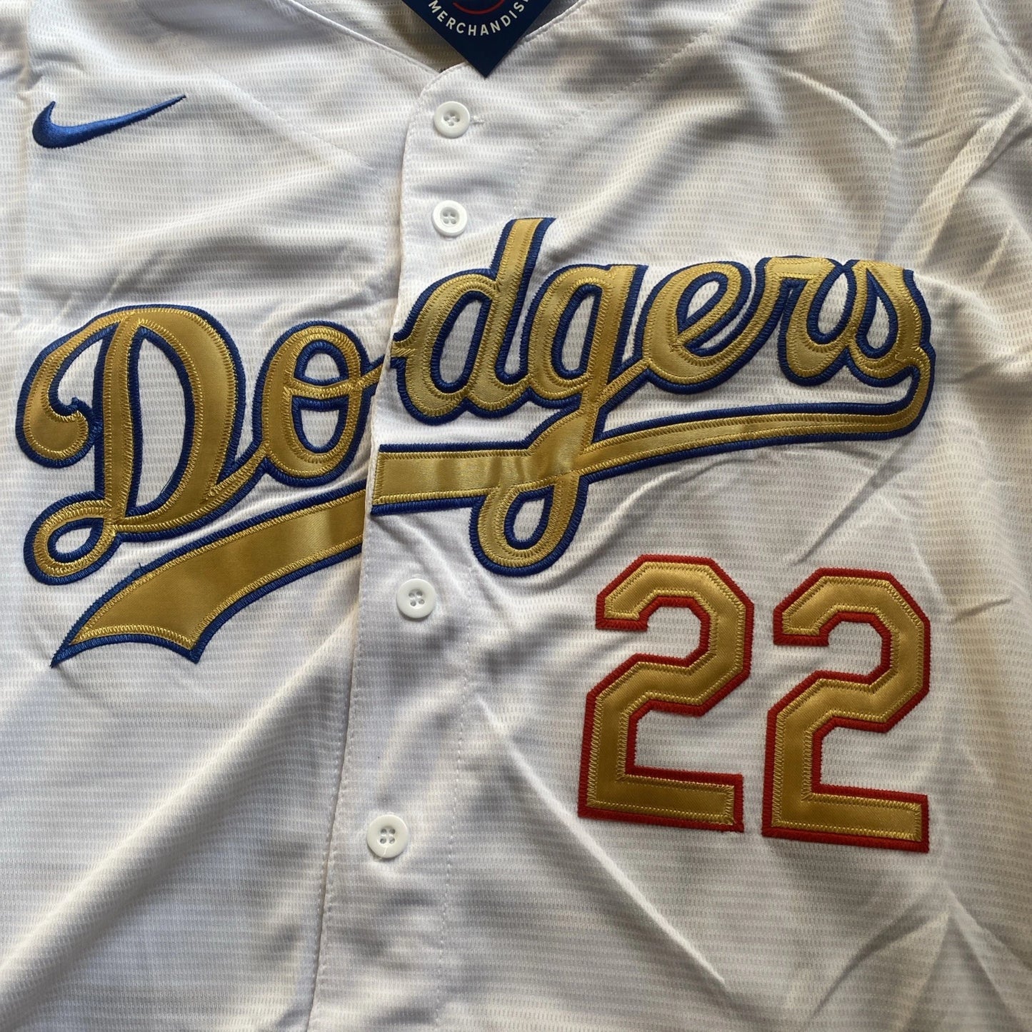 Clayton Kershaw #22 L.A. Dodgers White 2025 Gold Collection Limited Jersey(XL)