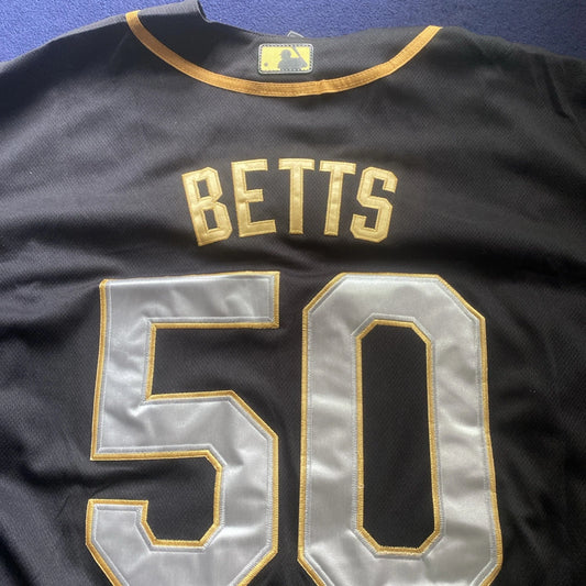 Mookie Betts #50 Dodgers 2020 World Series Champions Black Gold MLB Jersey(2X)