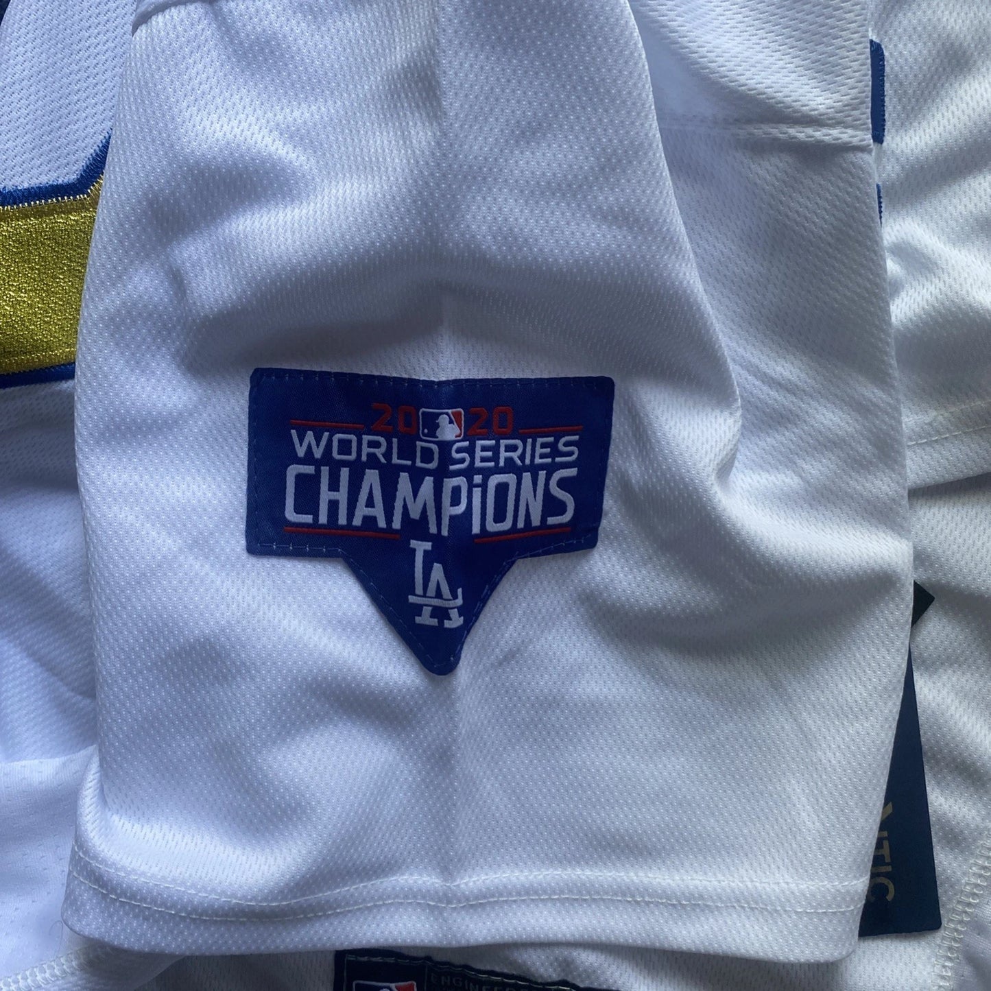 Mookie Betts #50 Dodgers 2020 World Series Champions White Gold MLB Jersey(L)